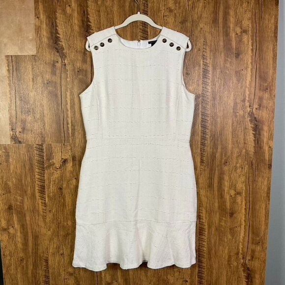 NWT Ann Taylor Tweed Flounce Shift Dress, size 14, lined, zips down the back - Picture 4 of 15